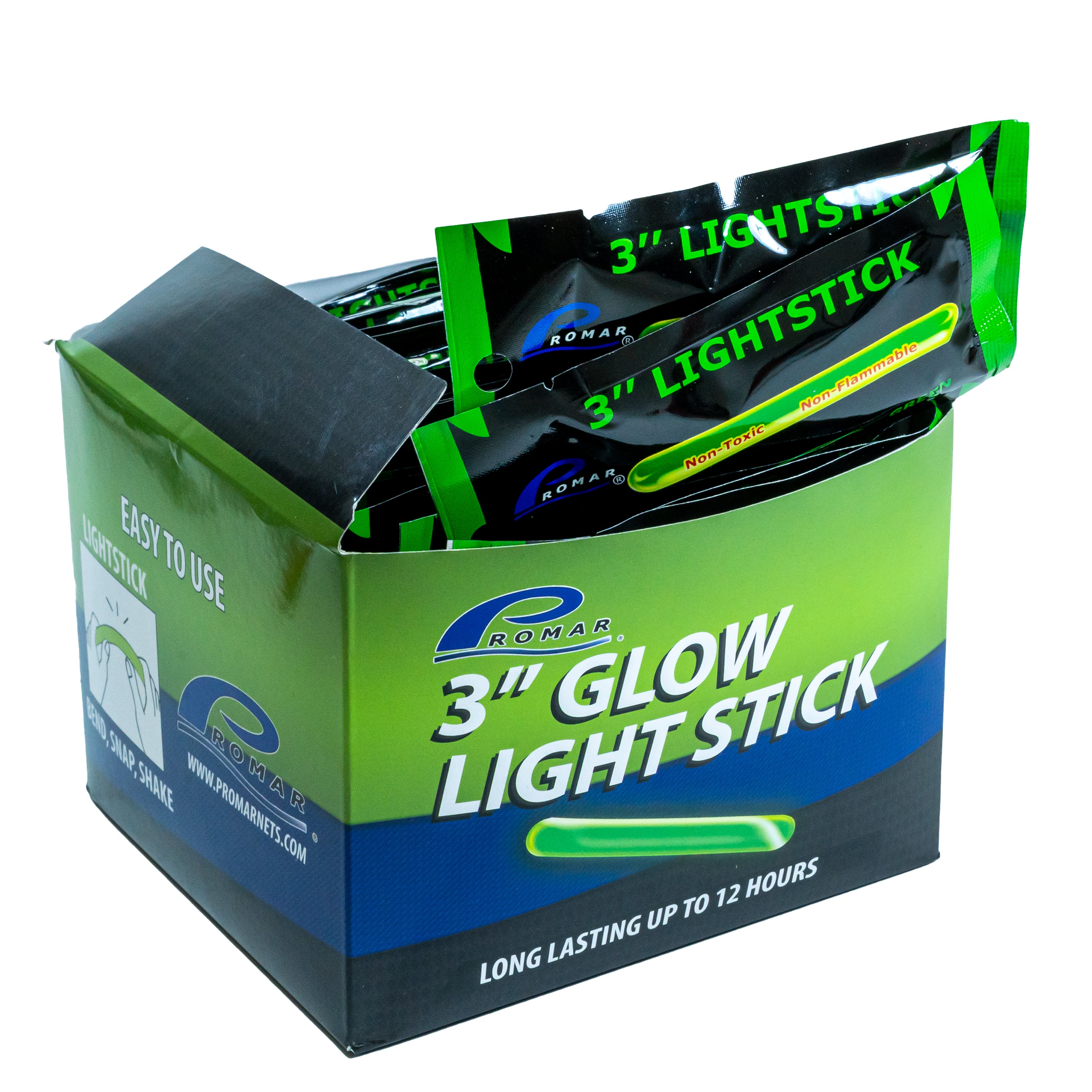 3" Light Glow Sticks 50 Pack Green